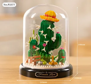 KLOCKI KAKTUS SZTUCZNA ROŚLINA OZDOBA DO DOMU UKŁADANKA 3D KWIAT Z KLOCKÓW - Układanki dla dzieci - miniaturka - grafika 1