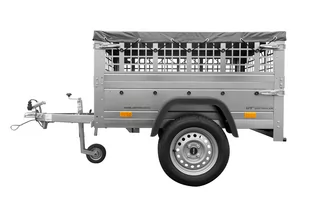 Przyczepa jednoosiowa mała Unitrailer GARDEN TRAILER 150 KIPP z kołem podporowym, burtami siatkowymi i pokrowcem płaskim szarym - Przyczepy - miniaturka - grafika 3