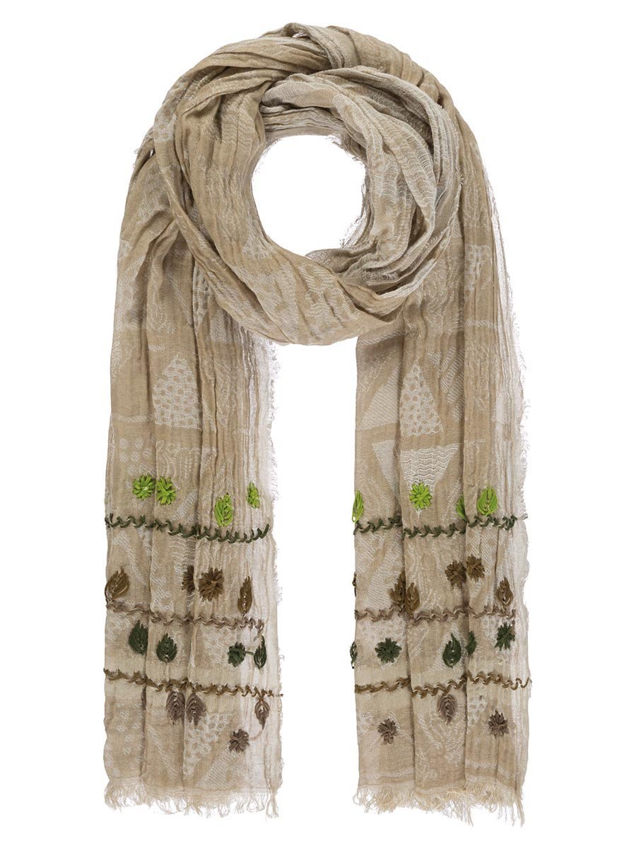 Szalik damski z haftem beżowy Passigatti