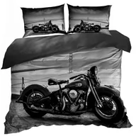 Pościel - Pościel 3D Bawełna Satyna 200X220Cm Motocykl Czarny Chopper - miniaturka - grafika 1