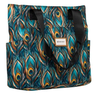 Damska torebka shopper z tkaniny na ramię w pawie pióra - Rovicky - Torebki damskie - miniaturka - grafika 1