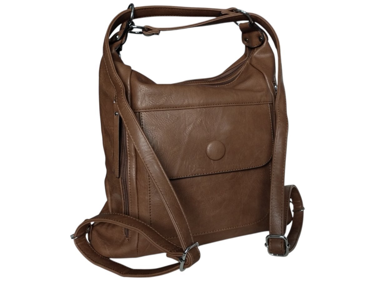 Torebka Damska Torebko-Plecak, Miejska Listonoszka na Ramię, Kolor Brązowy