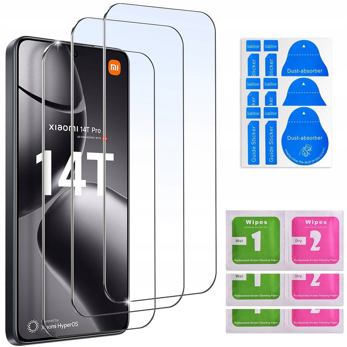 3x SZKŁO HARTOWANE do Xiaomi 14T Pro SZYBKA 9H zestaw 3 sztuk