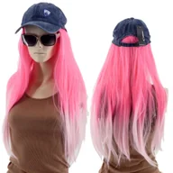 Czapki i chusty sportowe męskie - DAMSKA CZAPKA Z DASZKIEM PERUKĄ DŁUGIE PROSTE WŁOSY DŁUGOŚĆ 40CM RÓŻOWY - miniaturka - grafika 1