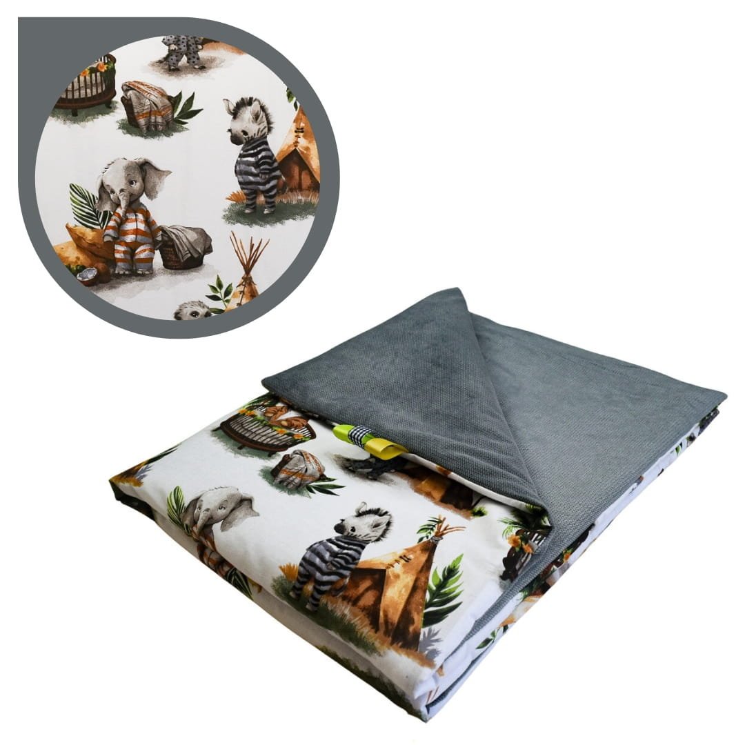 Kocyk Dziecięcy 75x100 Letni Zwierzaki Tipi/Grafit Bawełna/Velvet Polski Producent