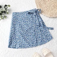 Spódnice - TEMU Spódnica do połowy łydki z małym kwiatowym wzorem i wiązaniem w talii - miniaturka - grafika 1