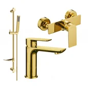 Baterie umywalkowe - Mexen Alfa DF02 zestaw prysznicowy, złoty - miniaturka - grafika 1