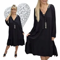 Sukienki - ELEGANCKA SUKIENKA arafatka ZDOBIONA CYRKONIAMI FALBANKA 50 52 5XL 3246 - miniaturka - grafika 1