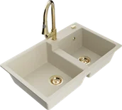 Zlewozmywaki z baterią - Mexen Tomas zlewozmywak granitowy 2-komorowy z baterią kuchenną Elia, beżowy - 6516-69-670101-50 - miniaturka - grafika 1