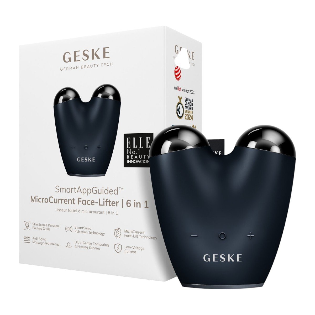 Geske MicroCurrent Face-Lifter 6in1 Urządzenie do mikroprądowego liftingu twarzy, Black