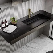 Umywalki - Umywalka wisząca solid surface z efektem czarnego marmuru - 120 x 45 x 8 cm - OKAPA - miniaturka - grafika 1