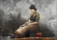 Plakaty - Galeria Plakatu, Plakat, A Fishergirl Baiting Lines, Winslow Homer, 40x30 cm - miniaturka - grafika 1