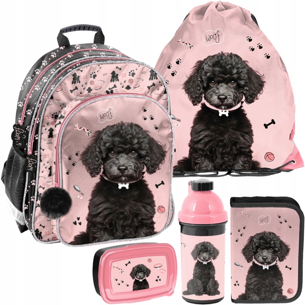 Plecak szkolny dla dziewczynki tornister 1-3 klasa Pies z psem Zestaw