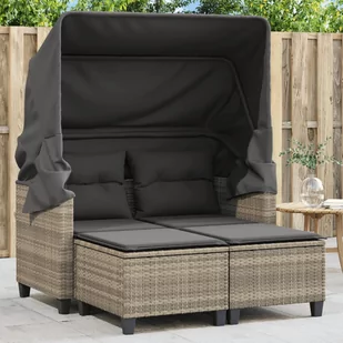vidaXL 2-os. sofa ogrodowa, daszek i podnóżki, jasnoszara, rattan PE - Sofy ogrodowe - miniaturka - grafika 1