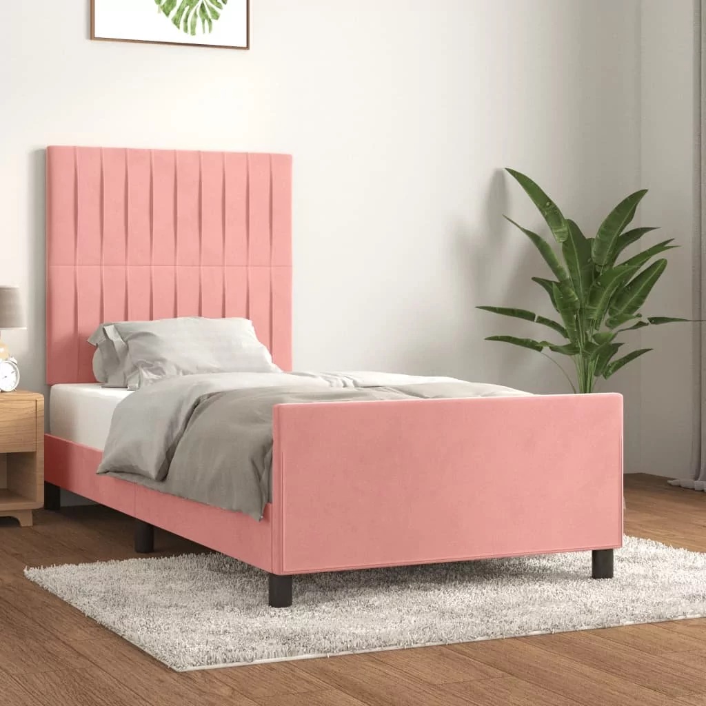Lumarko Rama łóżka z zagłówkiem, różowa, 90x200 cm, aksamitna