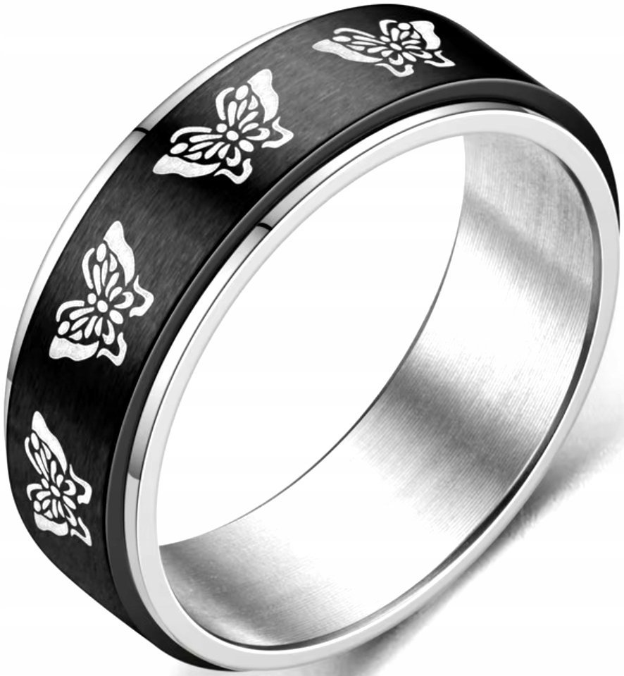 Czarny Pierścionek Antystresowy Motyle Anxiety Ring Stres Stal Szlachetna