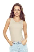 Koszulki i topy damskie - Prążkowana koszulka na szerokich ramiączkach Carlana cappuccino XL - miniaturka - grafika 1