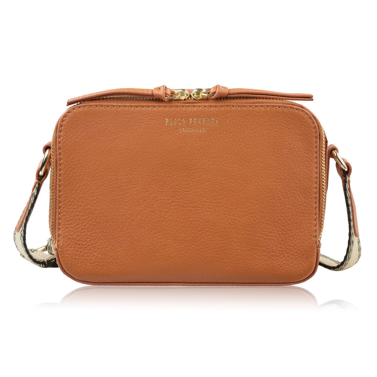 Torebka damska skórzana listonoszka na ramię modna koniakowa Paolo Peruzzi KV-03-CG