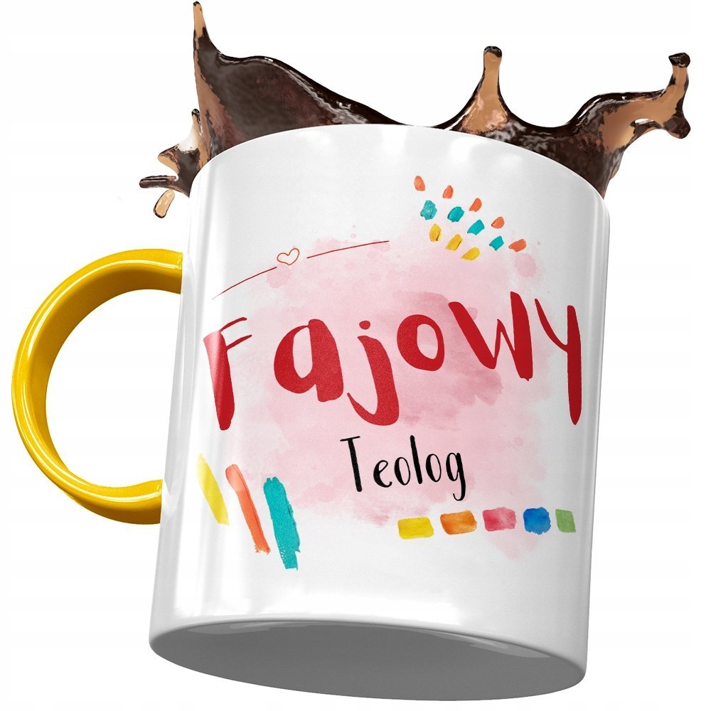 Kubek Żółty Dla Teologa Fajowy Teolog Prezent z Nadrukiem ze Zdjęciem + Opakowanie na prezent (wzór 02)
