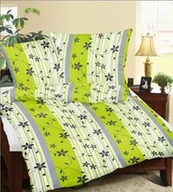 Pościel - Karo Pościel z kory 160x200 wzór RS010/1 Kwiaty+Paski Zielono-Biało-Szare na guziki 100% bawełna gruba - miniaturka - grafika 1