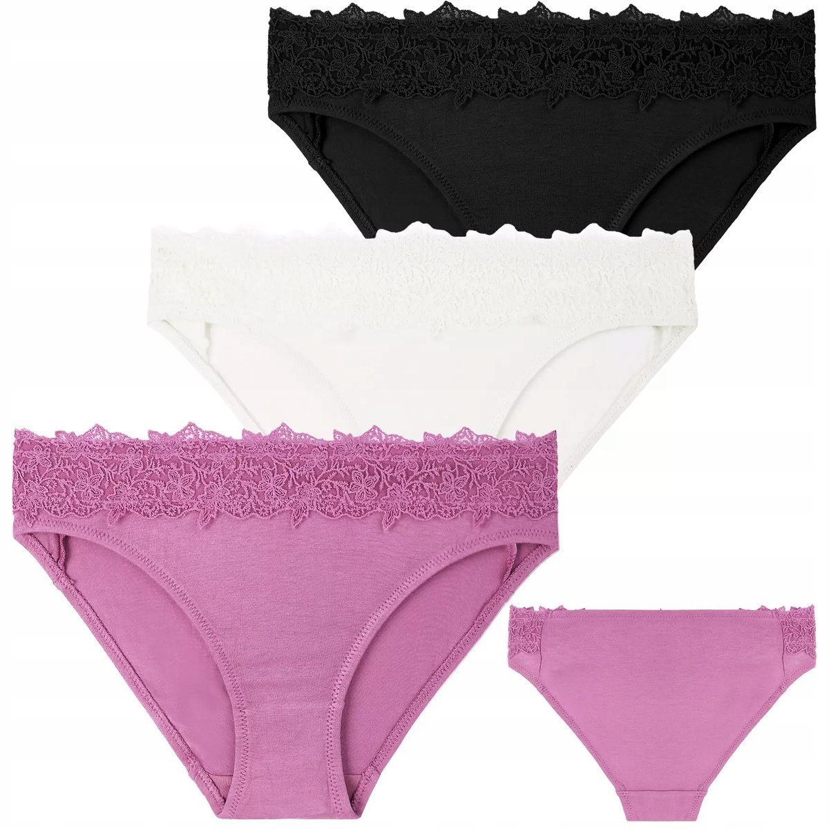 3X Figi Damskie Wiskozowe Bikini Koronkowe Subtelne Komfortowe Moraj Xl