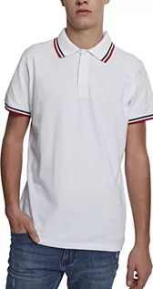 Koszulki męskie - Urban Classics Męska koszulka polo z podwójnym paskiem, biały (White/Green/Fire Red 01316), L - grafika 1