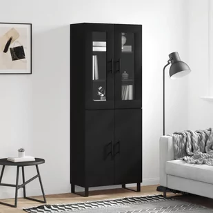 vidaXL Witrynka, czarna, 69,5x34x180 cm, materiał drewnopochodny - Witryny - miniaturka - grafika 1