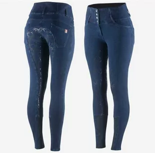 HORZE Bryczesy zimowe damskie KASEY z pełnym silikonowym lejem - denim blue - Bryczesy - miniaturka - grafika 1