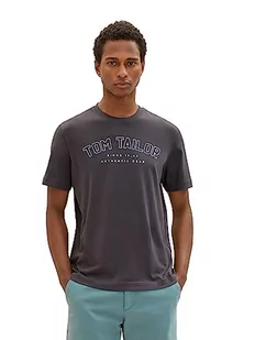 T-shirt męski TOM TAILOR z nadrukiem logo wykonany z bawełny, 10899-Szary asfalt, S - Koszulki męskie - miniaturka - grafika 1