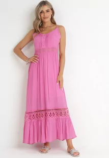 Fuksjowa Rozkloszowana Sukienka z Koronką na Ramiączkach Sawita - Sukienki - miniaturka - grafika 1