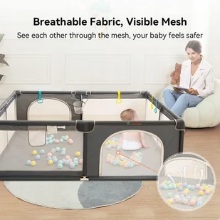 Składany Kojec COMOMY dla dzieci niemowląt materiałowy miękki 200x180x66cm - Łóżeczka i kojce - miniaturka - grafika 1