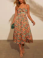 Sukienki - Milan Kiss Sukienka w kolorze beżowo-zielono-pomarańczowym - miniaturka - grafika 1