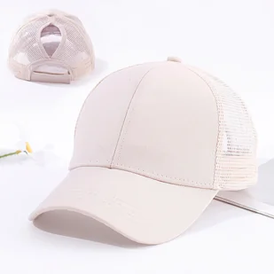 TEMU Damska, oddychająca siatka, baseballówka - Regulowana Snapback z otworem na kucyk, jednokolorowa, beżowa, wygodna do codziennego noszenia, - Inne - miniaturka - grafika 1