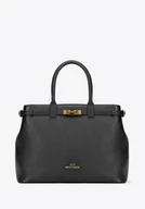 Torebki damskie - Damski kuferek ze skóry naturalnej o fakturze groszkowej czarny - miniaturka - grafika 1