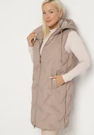 Kamizelki damskie - Jasnobeżowa Pikowana Kamizelka z Kapturem i Kieszeniami Esarivie - miniaturka - grafika 1