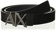 Paski - Armani Exchange Pasek męski Skinny Leather Logo, Czarny/zielony Gables, XXS - miniaturka - grafika 1