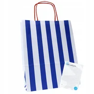 Akcesoria do pakowania - TORBY papierowe 25x11x31 Torebki prezentowe A4 GRANATOWO BIAŁE paski 10szt - miniaturka - grafika 1