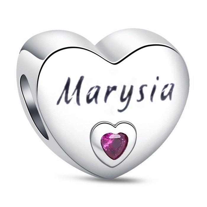 Zawieszka Charms SREBRO 925 Koralik Imię Marysia Maria Serce