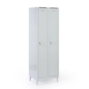 Metalowa szafka ubraniowa na nogach, 2-drzwiowa, 1920 x 600 x 500 mm, zamek cylindryczny, drzwi szare - Szafki biurowe - miniaturka - grafika 1