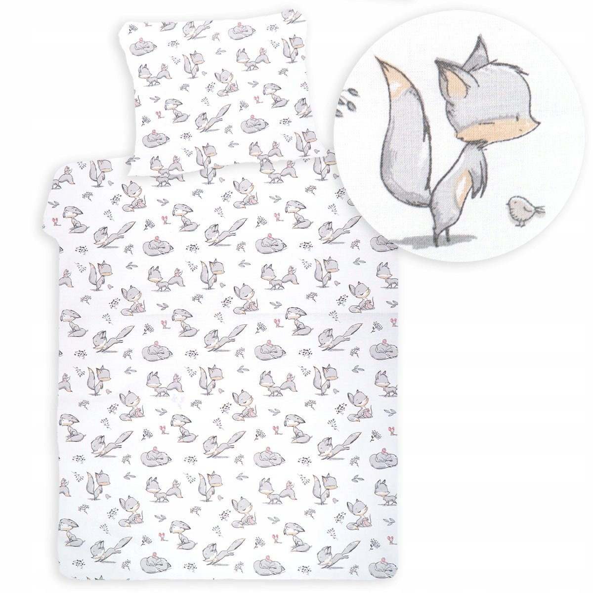 Pościel 120x180+70x80 dziecięca jakość Liski szare