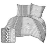 Pościel - Pościel z kory 160x200 wzór szara koronka z kokardami - miniaturka - grafika 1