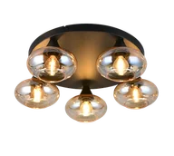 Lampy sufitowe - DIVINA R66645013 lampa sufitowa czarna z kloszami ze szkła bursztynowego 5xE14 - miniaturka - grafika 1