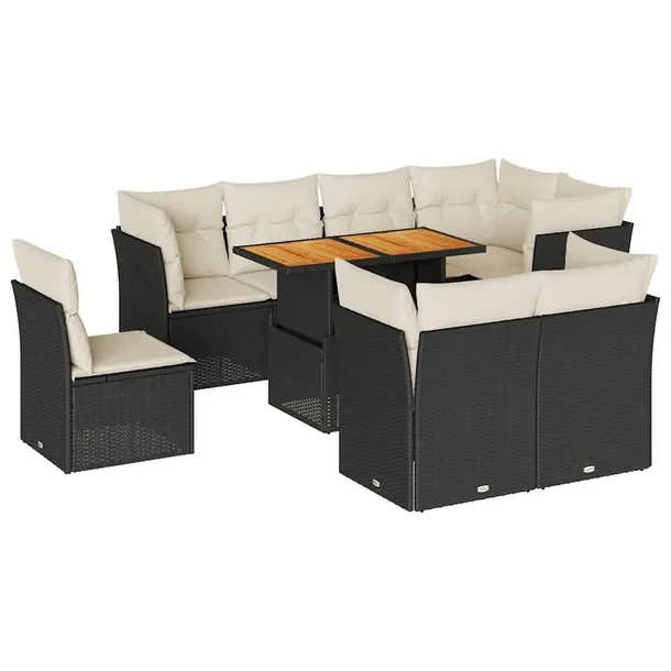 Zestaw mebli ogrodowych modułowych, czarny, rattan PE, 62 x 62 x 69 cm