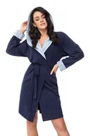 Szlafroki damskie - Bawełniany szlafrok Rosa ciemnoniebieski w kropki XXL - miniaturka - grafika 1