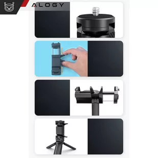 Uchwyt mini statyw na telefon aparat stojak podstawka regulowany obrotowy 360 Tripod selfie do zdjęć Alogy Czarny - Selfie stick - miniaturka - grafika 4
