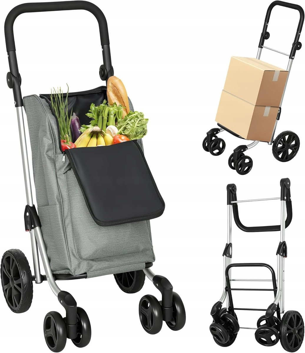 WÓZEK ZAKUPOWY HOMCOM 46L 3W1 TORBA TERMICZNA 6 KÓŁ REGULOWANY