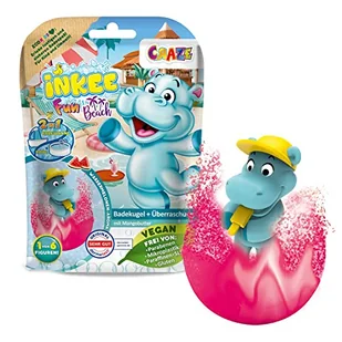 CRAZE INKEE Fun Beach kula do kąpieli dla dzieci z niespodzianką, bomba do kąpieli dla dzieci ze stemplem hippo, z masłem mango i zapachem arbuza - Kosmetyki kąpielowe dla dzieci - miniaturka - grafika 1