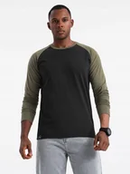 Koszulki męskie - Bawełniany męski longsleeve czarno-oliwkowy Ombre OM-LSCL-0105 V3 roz. S - miniaturka - grafika 1