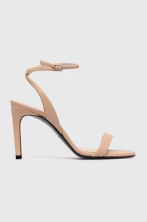 Sandały damskie - Calvin Klein sandały skórzane HEEL SANDAL 90 LTH kolor beżowy HW0HW01945 - grafika 1