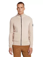 Swetry męskie - TOM TAILOR Męskie Kardigan z prążkowanymi rękawami 1028460, 28596 - Soft Beige Melange, XXS - miniaturka - grafika 1